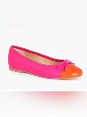 NEW TALBOTS PINK ORANGE BLAIR CAP TOE NAPPA LEATHER BALLET FLATS SHOES SZ 8